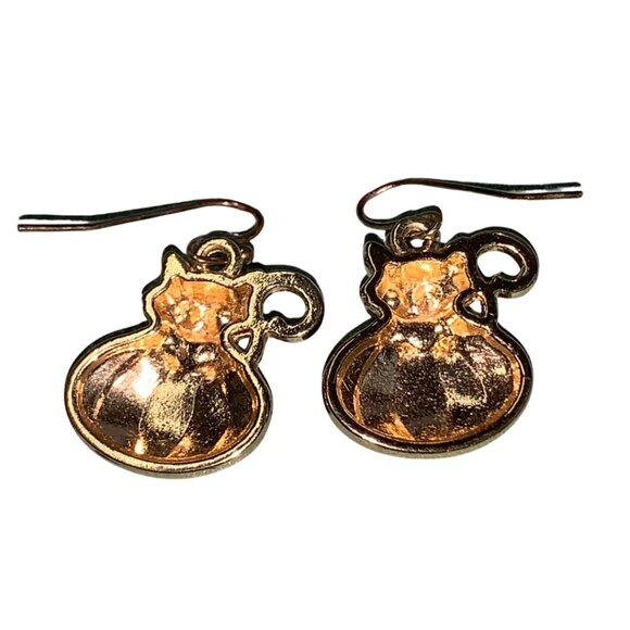 Cat and Pumpkin Small Earrings Orange and Gold tone - Picture 3 of 3